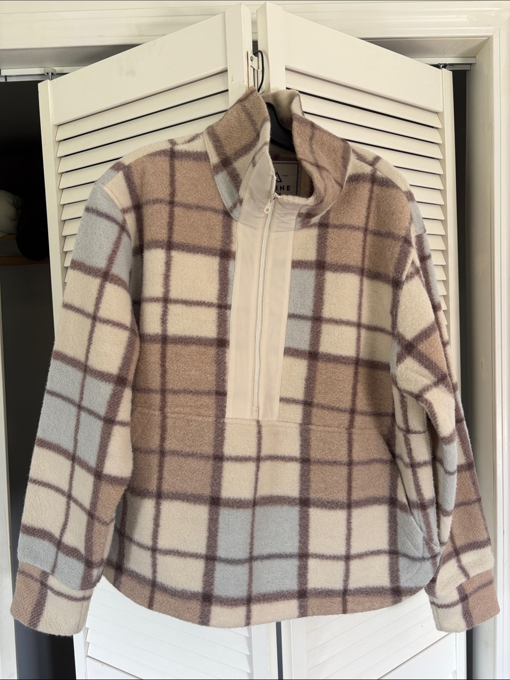 Alpine Design Plaid Half-Zip Pullover - Cream, Tan & Light Blue